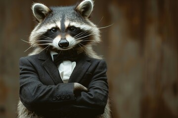 Wall Mural - Elegant Raccoon in Suit Posing with Style