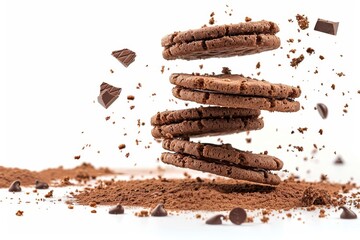 Poster - Crunchy cookies with chocolate filling on white background