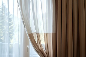 Poster - Curtains for door or window with white and brown rail