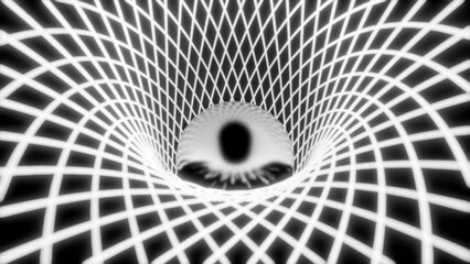 Wall Mural - monochrome glossy ball rolling inside rhombus tunnel. design. narrow lines forming rhombus pattern.