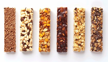 Sticker - Different granola bars on white background