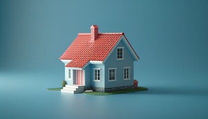 Poster - 3D small house on blue background. 3D illustration 