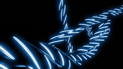 Wall Mural - animation of moving neon lines in dark. design. line of dark harnesses with neon stripes in dark. ab