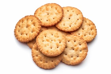 Canvas Print - Dry crackers isolated on white background top view food concept