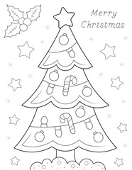 Sticker - merry christmas tree coloring page. you can print it on standard 8.5x11 inch paper