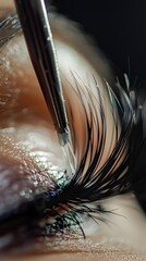 Wall Mural - Close-up of Delicate Eyelash Extension Application Process