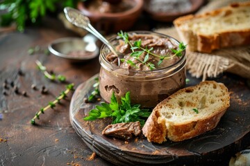 Wall Mural - Homemade chicken liver pate on rustic bread