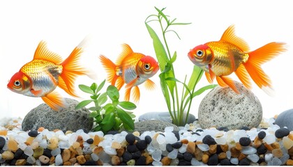 Wall Mural - Isolated goldfish in white aquarium