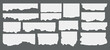 © SappiStudio - Set of white torn or ripped paper sheet. Scrapbook edge, notebook tear or blank page split vector illustration. Abstract realistic ornament or decoration clip art for social media banner background