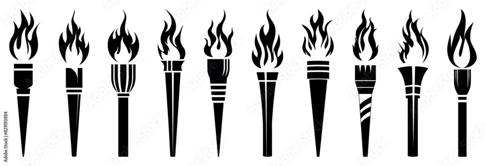 Torch icons set on white background for graphic and web design. Simple ...