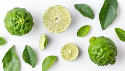 Wall Mural - Kaffir lime piece placed on white background