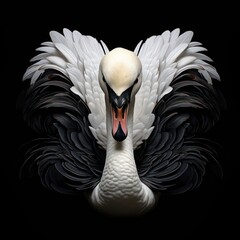 white swan on a black background 
