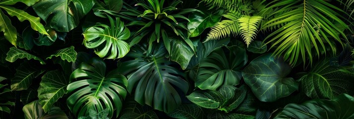  Immerse yourself in the lush wonders of a dense tropical forest with vibrant foliage and rich botanical diversity. Explore a captivating natural backdrop of lush green leaves in various shades.