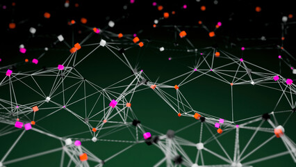 Wall Mural - cubes move in waves in chain. design. chains moving in waves with 3d cubes. space with polygonal gri