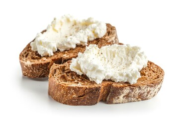 Wall Mural - Rye bread with cream cheese on white background
