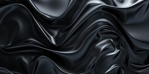 Smooth lustrous black fabric with elegant flowing creases