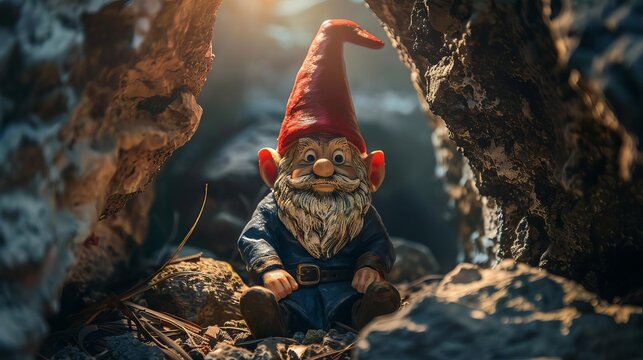 enchanting gnome inside mystical cave fairytale closeup scene