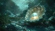 © furyon - luminous pearl nestled in shell on ocean floor underwater treasure digital illustration