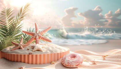 Wall Mural - Water and Sand Background with Podium