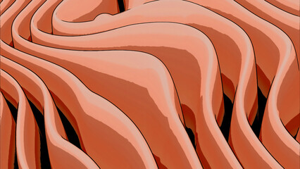Wall Mural - background with folded textile layers levitating, 3d. design. orange cartoon style textile drapery.