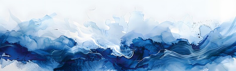 Wall Mural - blue watercolor wave on white background