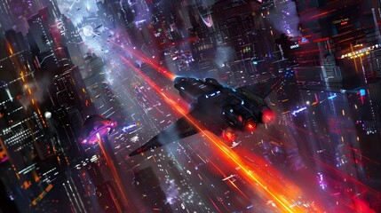 Futuristic glittering in space on black background.