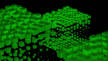 Wall Mural - abstract jumping bright cubes looking like digital clouds. design. bright 3d cubic shapes on a black