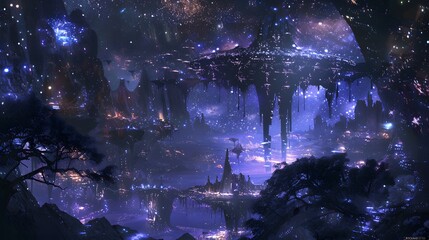 Futuristic glittering in space on black background.
