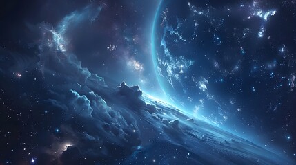Futuristic glittering in space on black background.