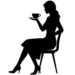 Wall Mural - A Slim Woman Holding a cup of tea and offer to other people vector silhouette, isolated white background