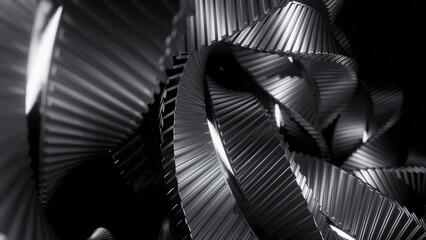 Wall Mural - animation of moving metal lines in twisted spiral. design. 3d spiral randomly twisting from metal li