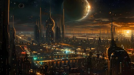 Futuristic glittering in space on black background.