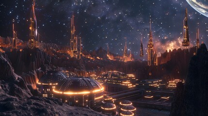 Futuristic glittering in space on black background.
