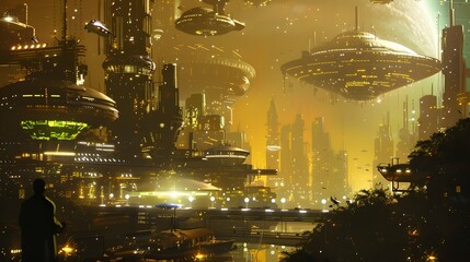 Futuristic glittering in space on black background.