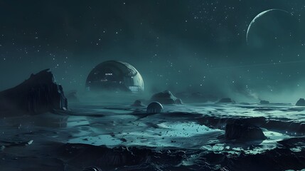 Futuristic glittering in space on black background.