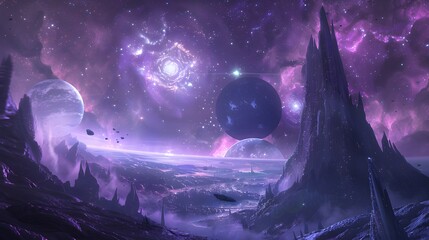 Futuristic glittering in space on black background.