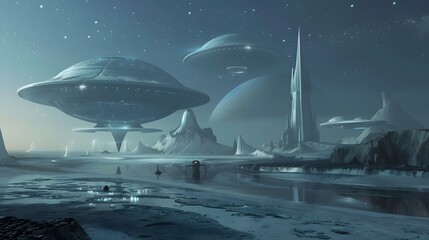 Futuristic glittering in space on black background.