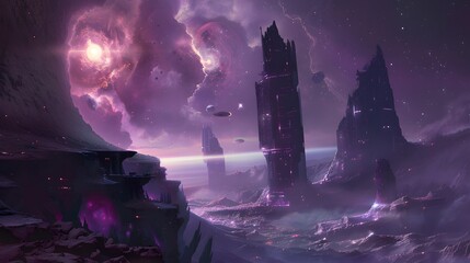 Futuristic glittering in space on black background.