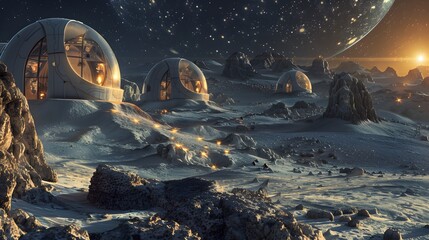 Futuristic glittering in space on black background.