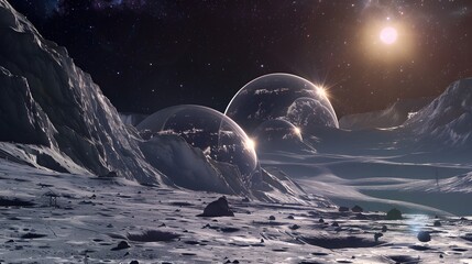 Futuristic glittering in space on black background.