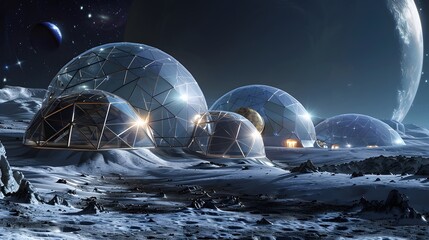 Futuristic glittering in space on black background.
