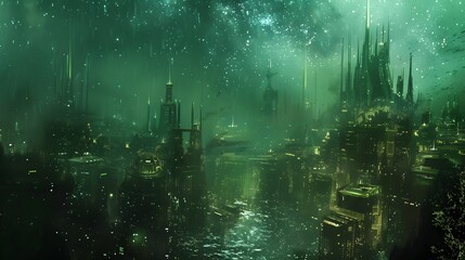 Futuristic glittering in space on black background.