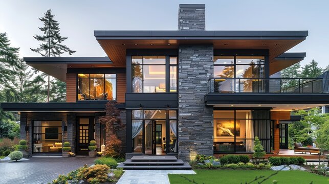 luxury elegant new construction residence exterior. contemporary house.