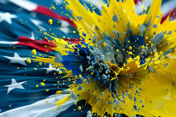 Wall Mural - Fluid backdrop of patriotic colors with a yellow and slate blue explosion.