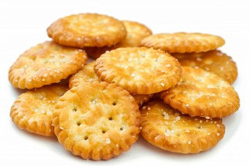 Wall Mural - Cheese crackers with salt in various sizes on white background