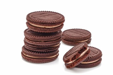 Sticker - Chocolate sandwich cookies with milk cream filling on white background isolated with clipping path