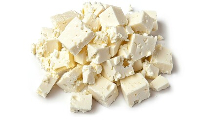 Close up view of feta cheese isolated on white