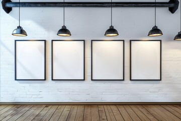 Wall Mural - Frames isolated in gallery with illumined wall