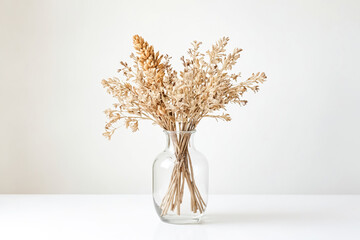 Canvas Print - Dried Flowers in a Glass Vase on a White Tabletop