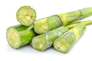 Wall Mural - Green sugar cane slices isolated on white background with clipping path